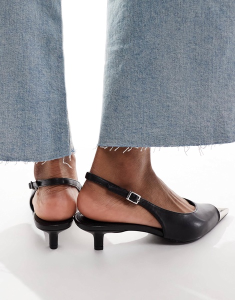 ASOS DESIGN Seeker toe cap slingback mid heel shoes in black