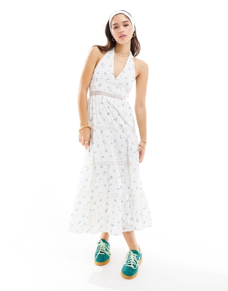 Cotton On halter neck maxi prairie dress in soft blue ditsy