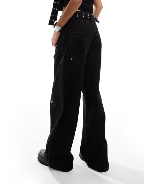 COLLUSION festival belted wide leg skate jeans in black - part of a set