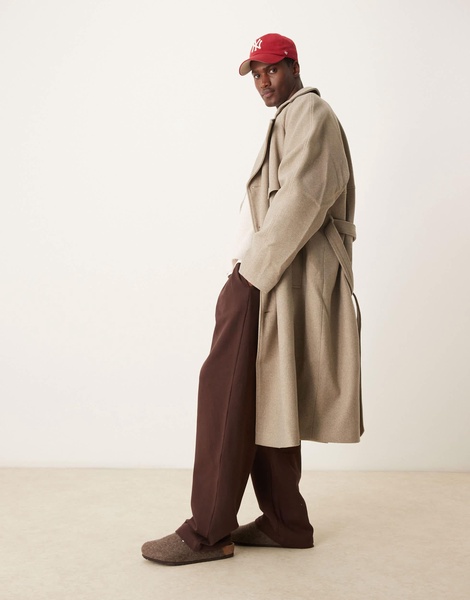 ASOS DESIGN extreme oversized wool look overcoat in mushroom