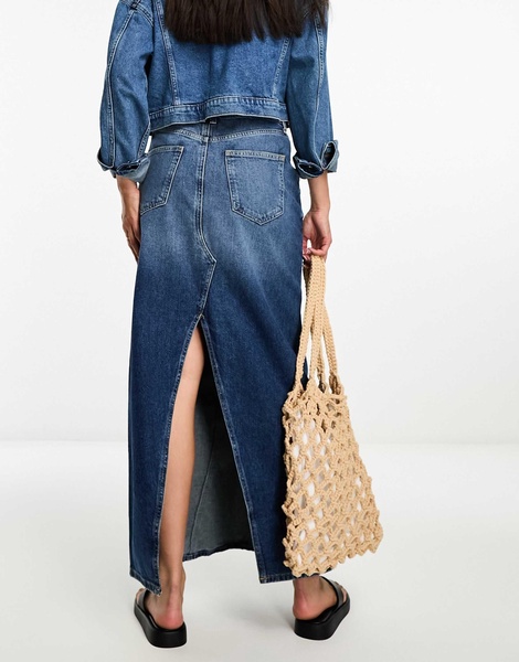 River Island seam detail maxi skirt in dark denim