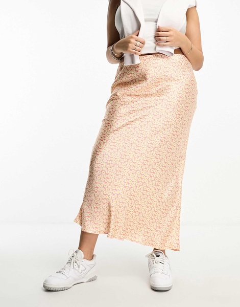 River Island Plus satin maxi skirt in light pink