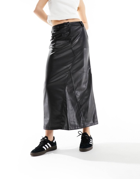 River Island faux leather midaxi skirt in black