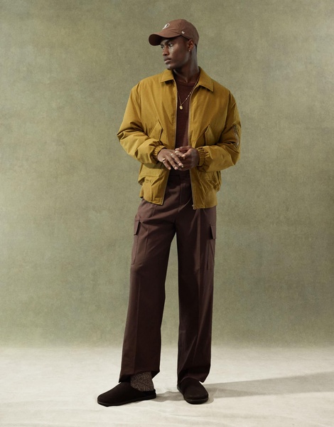 ASOS DESIGN oversized bomber jacket with MA1 pocket in mustard