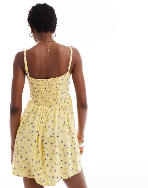 Motel Exclusive ramana wildflower print mini cami dress in lemon drop