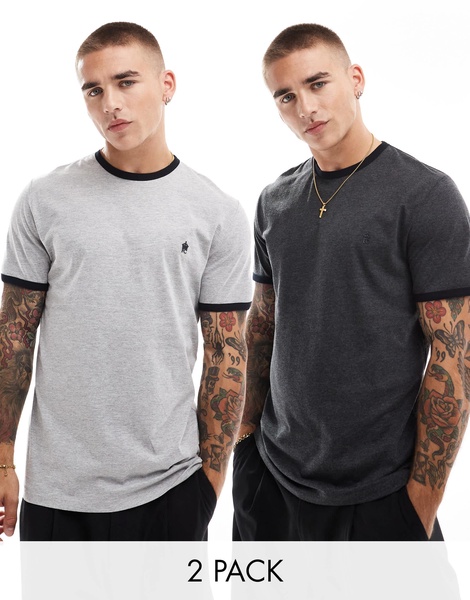 French Connection 2 pack ringer t-shirt in charcoal and light gray