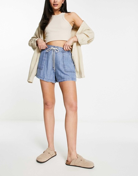 River Island drawstring high waist short in denim