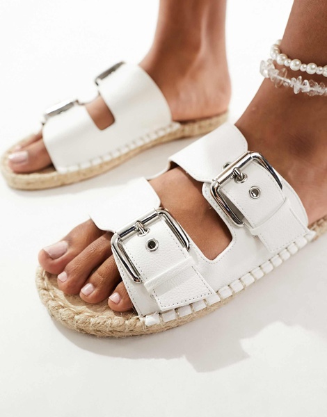 ASOS DESIGN Jada double buckle espadrille sandals in white