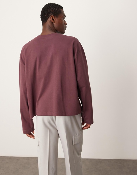 ASOS DESIGN Premium heavyweight oversized boxy long sleeve T-shirt 300gsm in dark brown