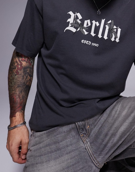 ADPT oversized Berlin print t-shirt in washed gray