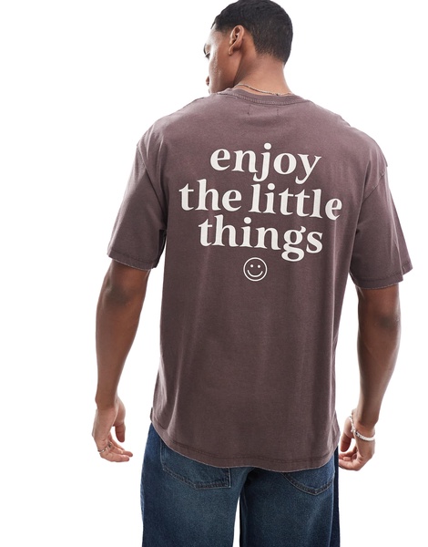 ADPT oversized washed little things back print t-shirt in brown