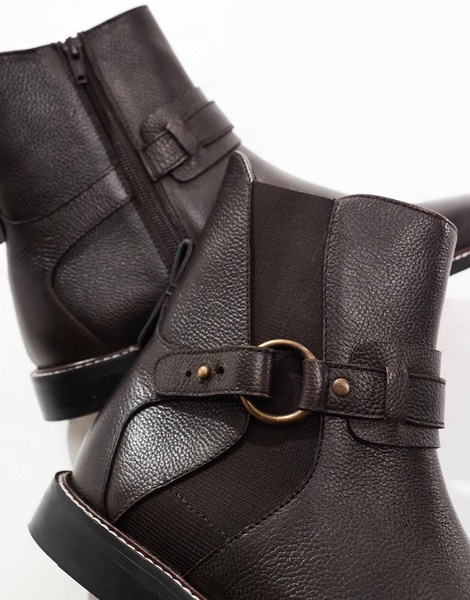 ASOS DESIGN chelsea boots in brown leather with strap and buckle