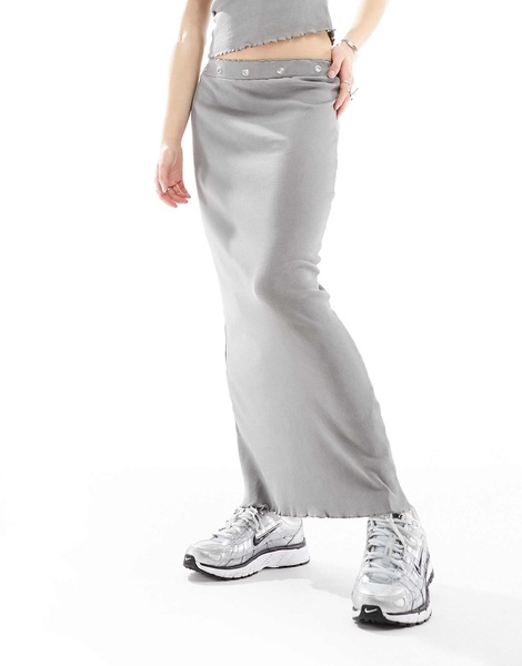 COLLUSON eyelet detail washed maxi column skirt in gray