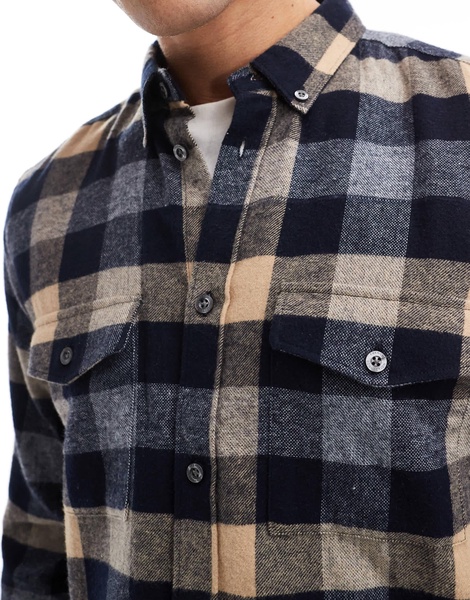 French Connection long sleeve check flannel shirt in camel