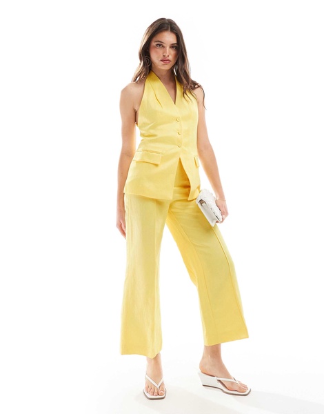 Mango linen mix halter vest in yellow - part of a set