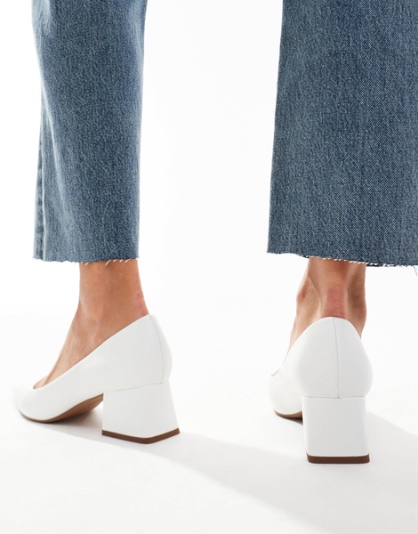 ASOS DESIGN Saint block mid heeled shoes in white