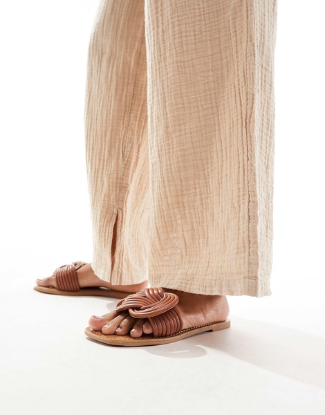 ASOS DESIGN Fifi woven mule flat sandals in tan