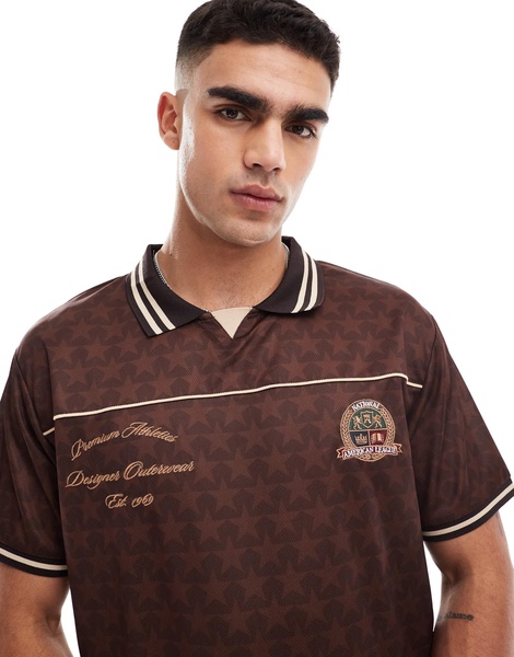 Cotton On oversized athletic polo t-shirt with graphics in brown