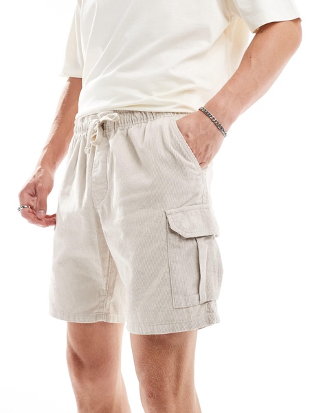 Brave Soul corduroy cargo shorts in off white