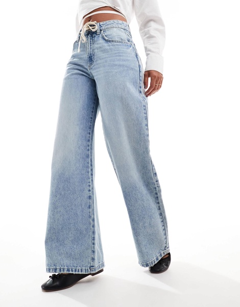 Cotton On relaxed wide leg jeans with shoelace waist detail in oasis blue