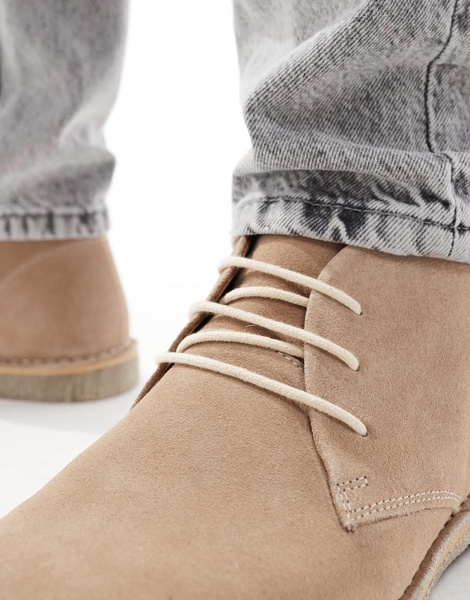 ASOS DESIGN lace-up desert boots in stone suede with natural sole