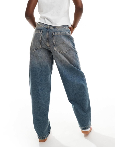 Bershka baggy skater jeans in dirty mid wash blue