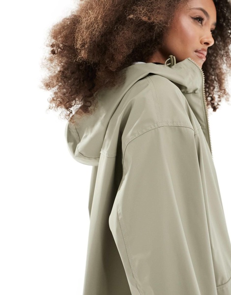 ASOS DESIGN rubberized rain coat in sage