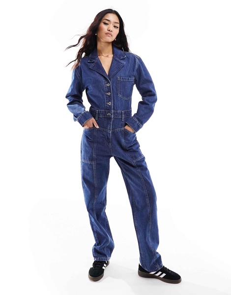 Mango western denim jumpsuit in blue