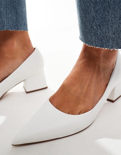 ASOS DESIGN Saint block mid heeled shoes in white