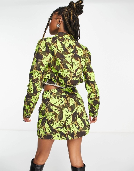 COLLUSION cropped twill jacket in floral camo - part of a set