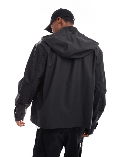 ASOS DESIGN boxy oversized rubberized jacket with hood in black