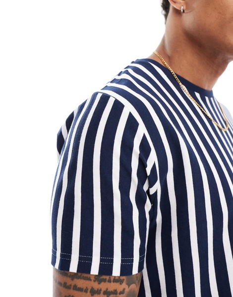 Brave Soul vertical stripe t-shirt in navy & white