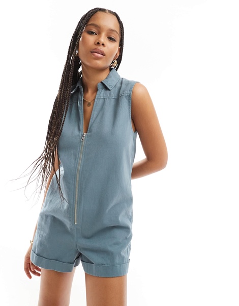 ASOS DESIGN twill zip up romper in gray