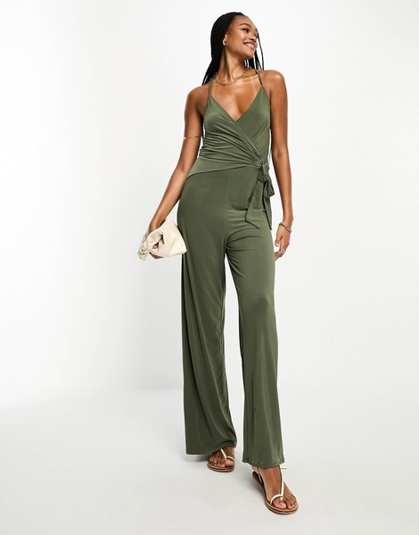 River Island Tall wrap jumpsuit in green