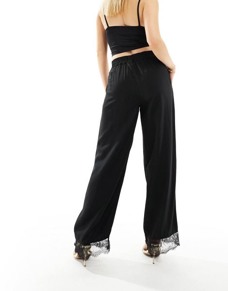 Object wide leg pants with lace detail in black - part of a set