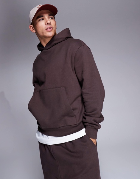 ASOS DESIGN premium heavyweight boxy oversized hoodie 400gsm in brown