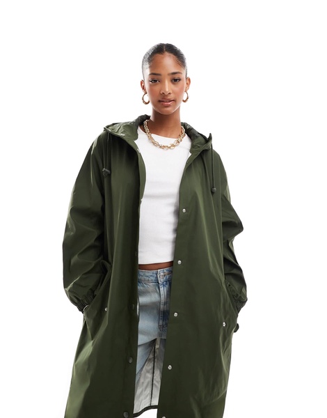 ASOS DESIGN rubberized rain parka coat in khaki