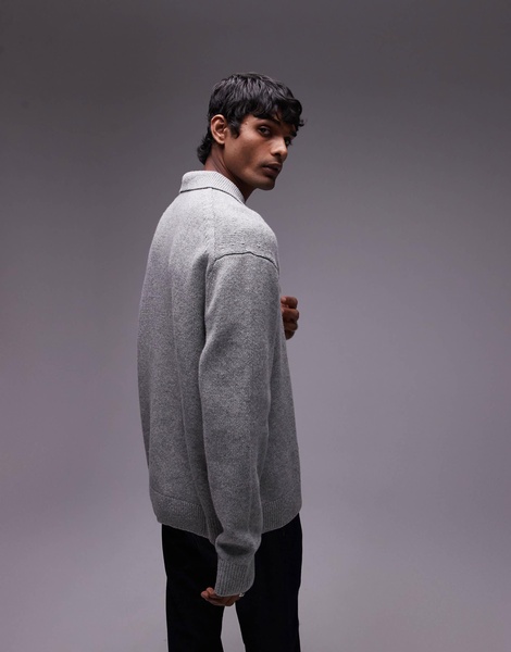 ARKET half zip oversized wool polo sweater in gray