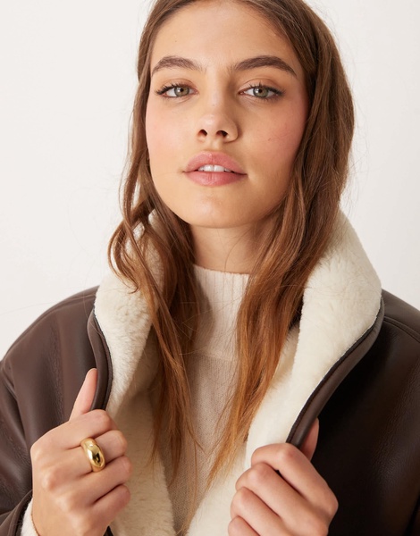 ASOS DESIGN shawl collar cropped shearling jacket in brown