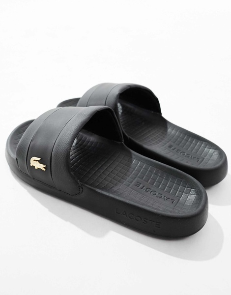 Lacoste Serve Gold Pin Sliders In Black