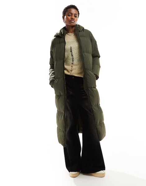 French Connection long length hooded padded jacket in khaki