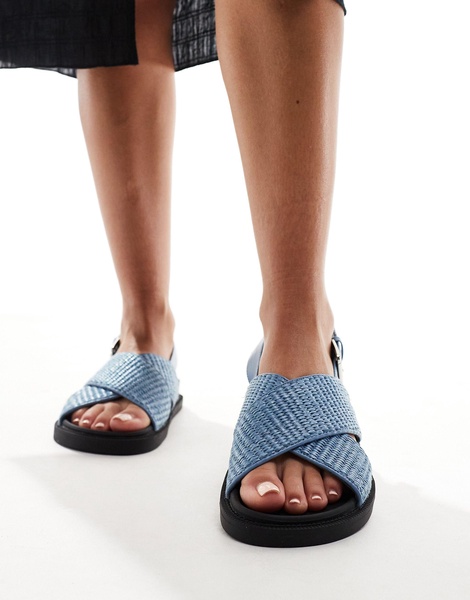 London Rebel cross strap woven sandals in blue