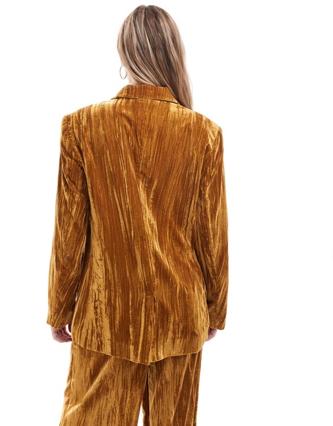 ASOS DESIGN crinkle velvet blazer in gold - part of a set