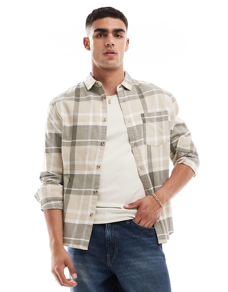 Cotton On oversized long sleeve shirt in natural plaid