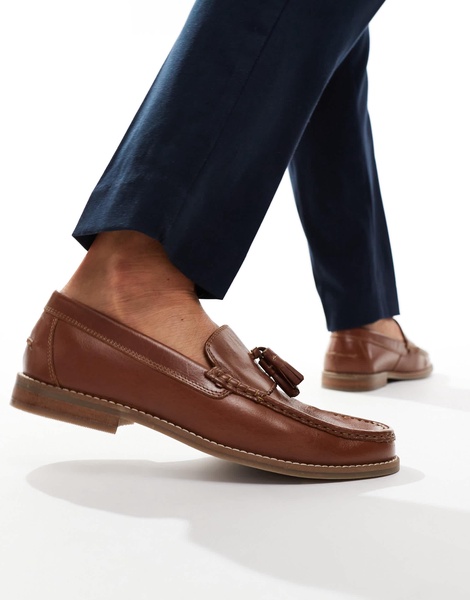 ASOS DESIGN tassel loafers in tan leather with natural sole