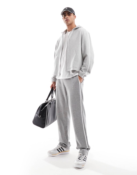 ASOS DESIGN straight leg sweatpants with textured side stripes in gray heather