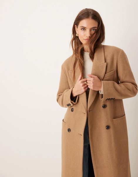 ASOS DESIGN premium wool dad coat in camel