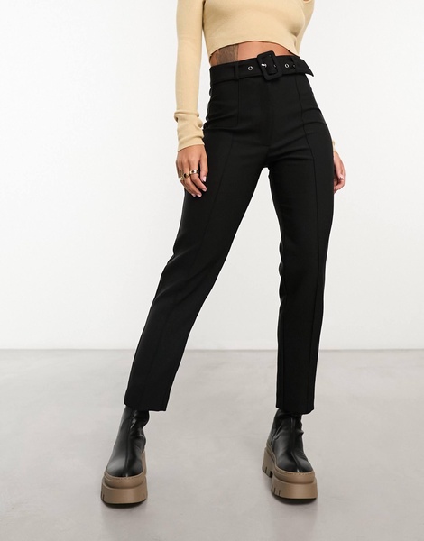 River Island belted peg pants in black