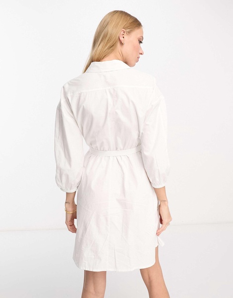 River Island belted shirt dress in white