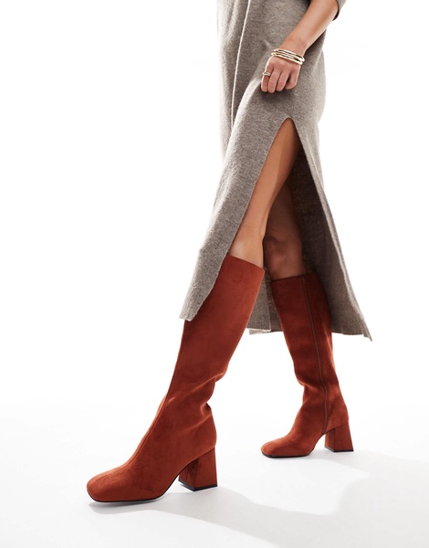 ASOS DESIGN Ciara block heel knee boots in rust